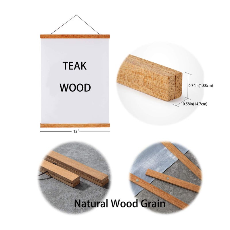 WITCOLOR Magnetic Poster Hanger Frame, 2 Pack Teak Magnet Poster Frame 12x16 12x18 12x36 for Paintings, Photos, Maps, Scrolls, Picture, Canvas Works and Art Prints - Image 4